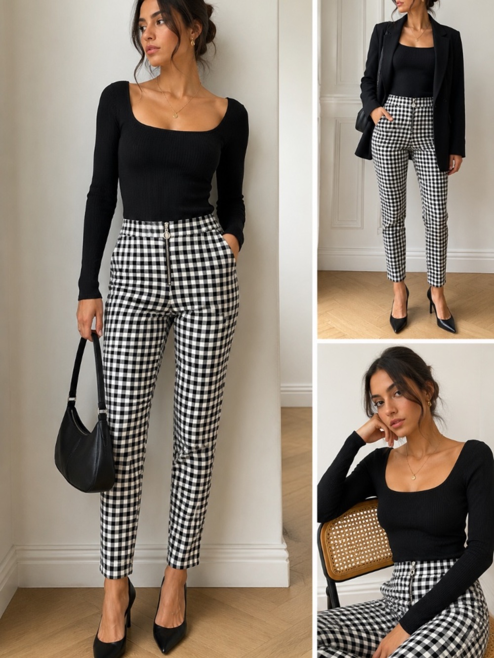 ZARA Black & White Gingham Skinny Leggings — Women’s M